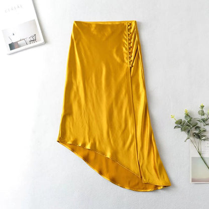 Summer New Two-Tone French Soft Satin Acetate Women's Skirt