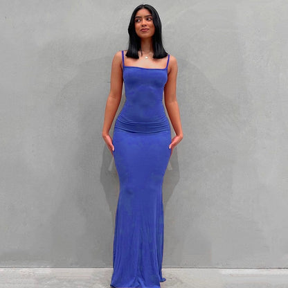 Spaghetti Strap Dress Satin Designer Sleeveless Skims Long Birthday Dresses Bodycon Elegant Evening Party Dress
