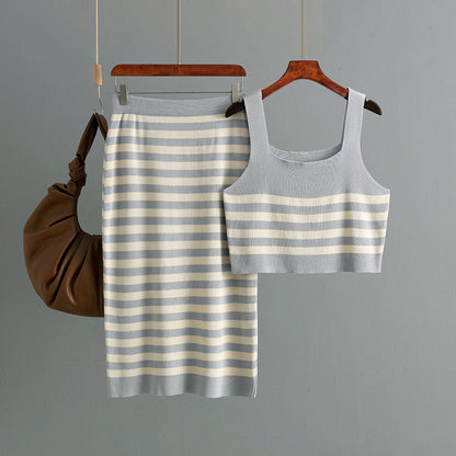2-delige set midi-rok en crop top met strepen