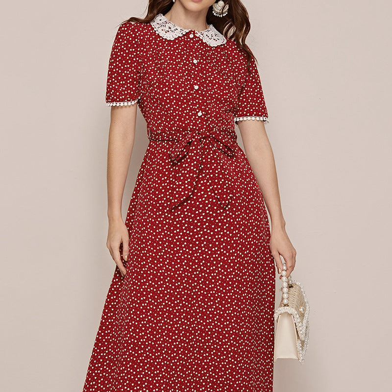 Summer Short Sleeve Dress Western Style Floral Temperament Long Skirt