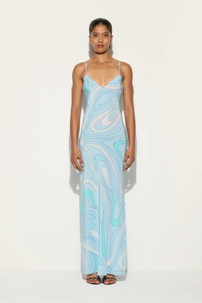 Elegant Satin Printed Sexy Strapless Slit Dress