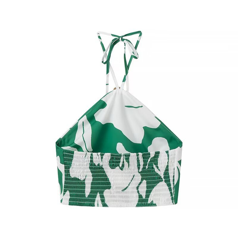 Neck strap+printed half skirt set for women