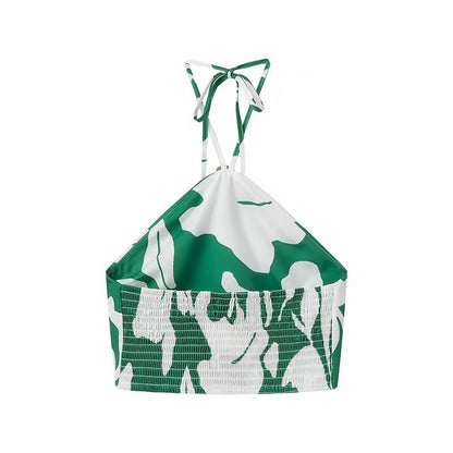 Neck strap+printed half skirt set for women