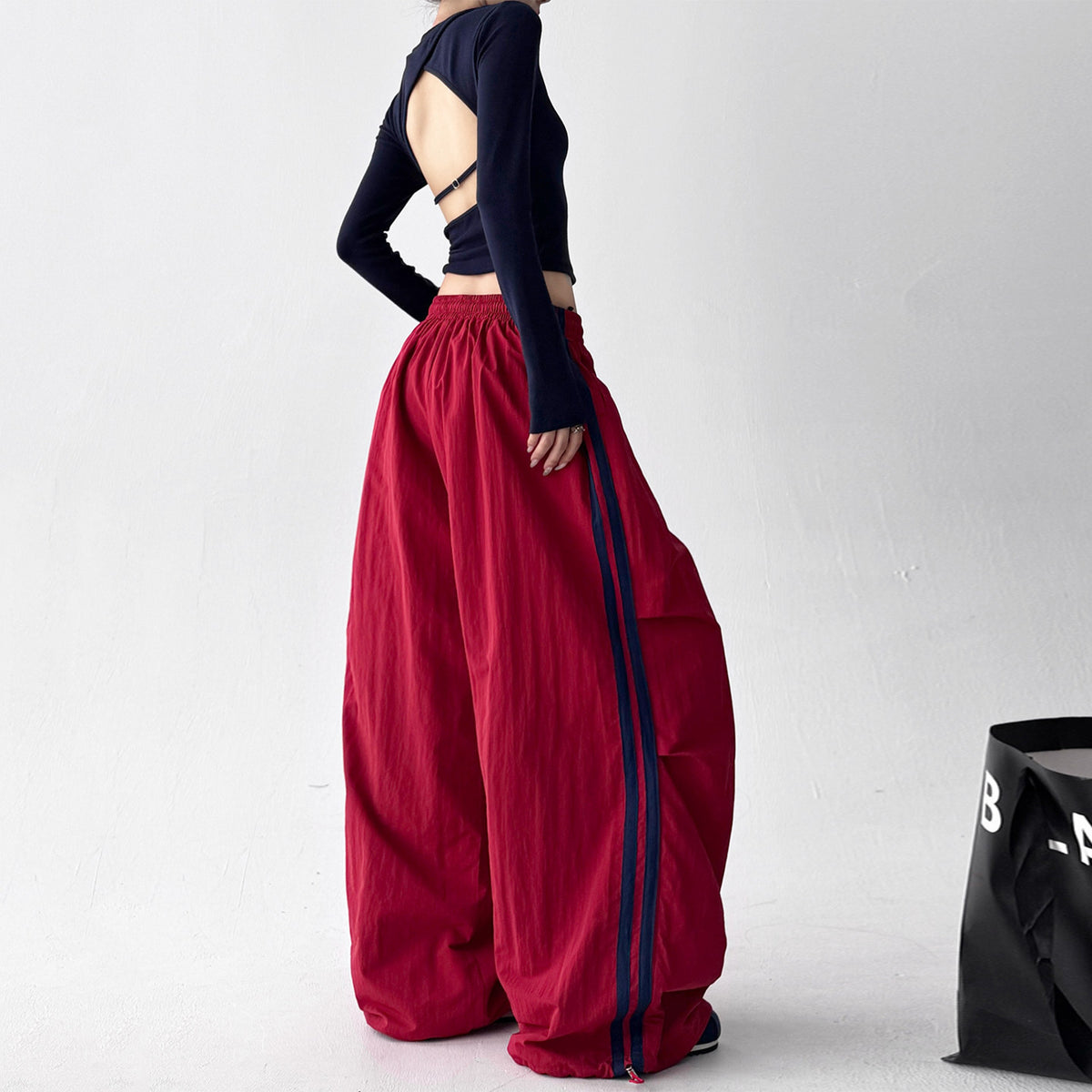Retro Trendy Casual Pants Sporty Wide Leg Long Trousers