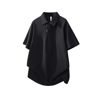 Style Button-Down Collar Polo Shirt Men's Nylon Quick-Dry Stripe T-Shirt