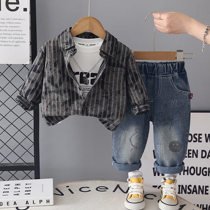 Children's clothing shirt long sleeved three piece set