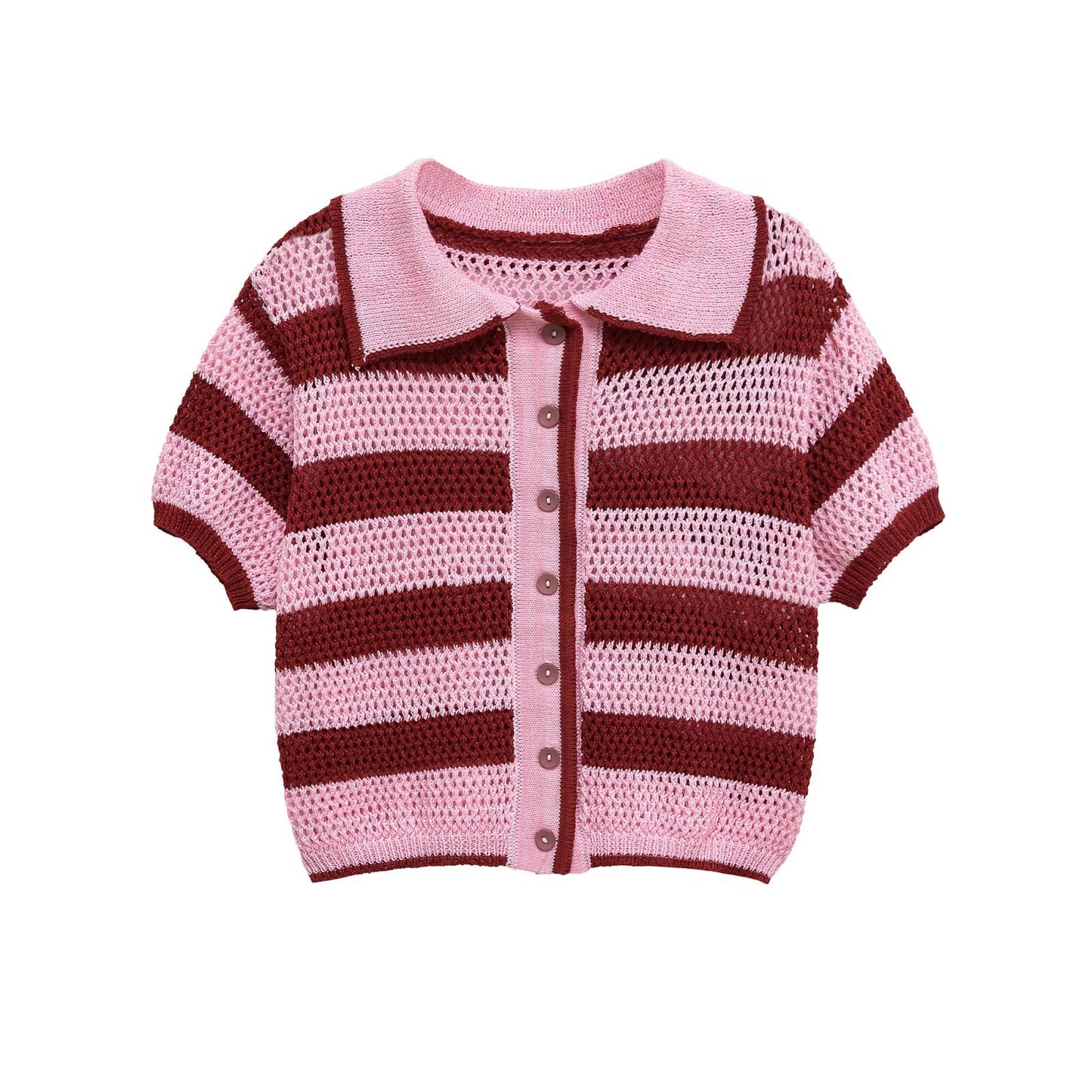 POLO collar knitted short top+shorts set