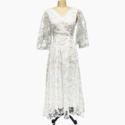 Spring/Summer New Women's Deep V Mid length Dress Lace Backless Evening Dress