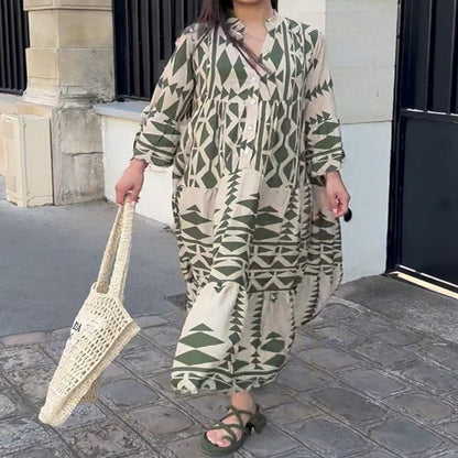 New temperament printed shirt dress Bohemian dress