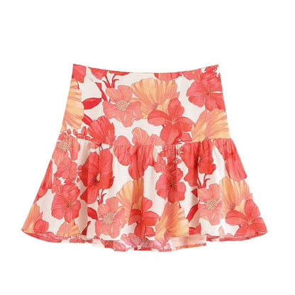 Women's Printed Pocket Shirt + Short Skirt Set