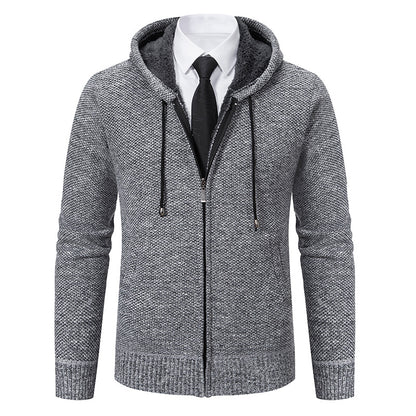 Autumn and winter men's cardigan sweater men's knitted sweater hooded and velvet casual men's knitted jacket