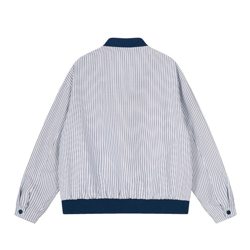 Gestreepte casual baseballjas met print en constrast