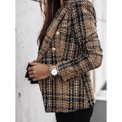 Printed Long Sleeve Double-Breasted Suit Lapel Blazer Coat for Women