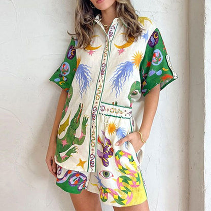 Collar short sleeved loose T-shirt set