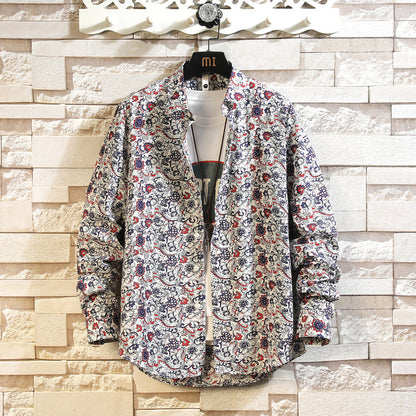 Cotton Men's Casual Multi-color Long-sleeve Floral Shirt