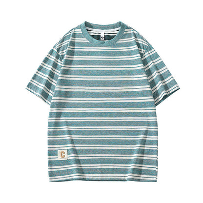 Cloud striped T-shirt men's short sleeved summer