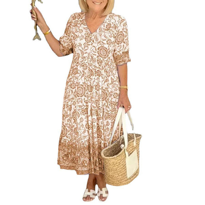 Chic Commuter Long Floral Tie-Dye Print Plus Size Loose Versatile Dress for Women