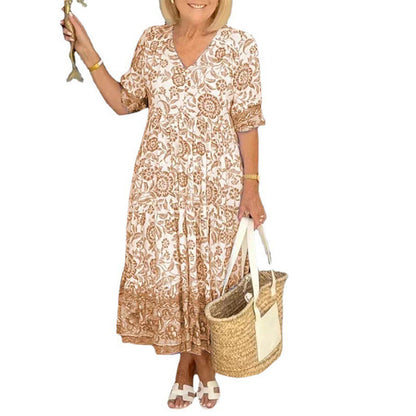 Chic Commuter Long Floral Tie-Dye Print Plus Size Loose Versatile Dress for Women