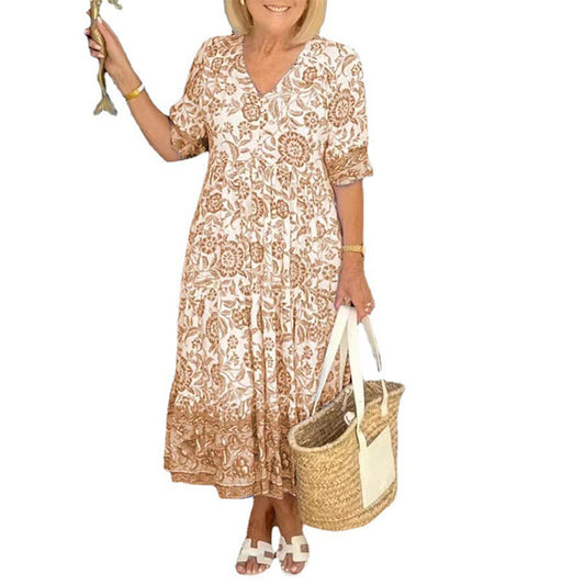 Chic Commuter Long Floral Tie-Dye Print Plus Size Loose Versatile Dress for Women