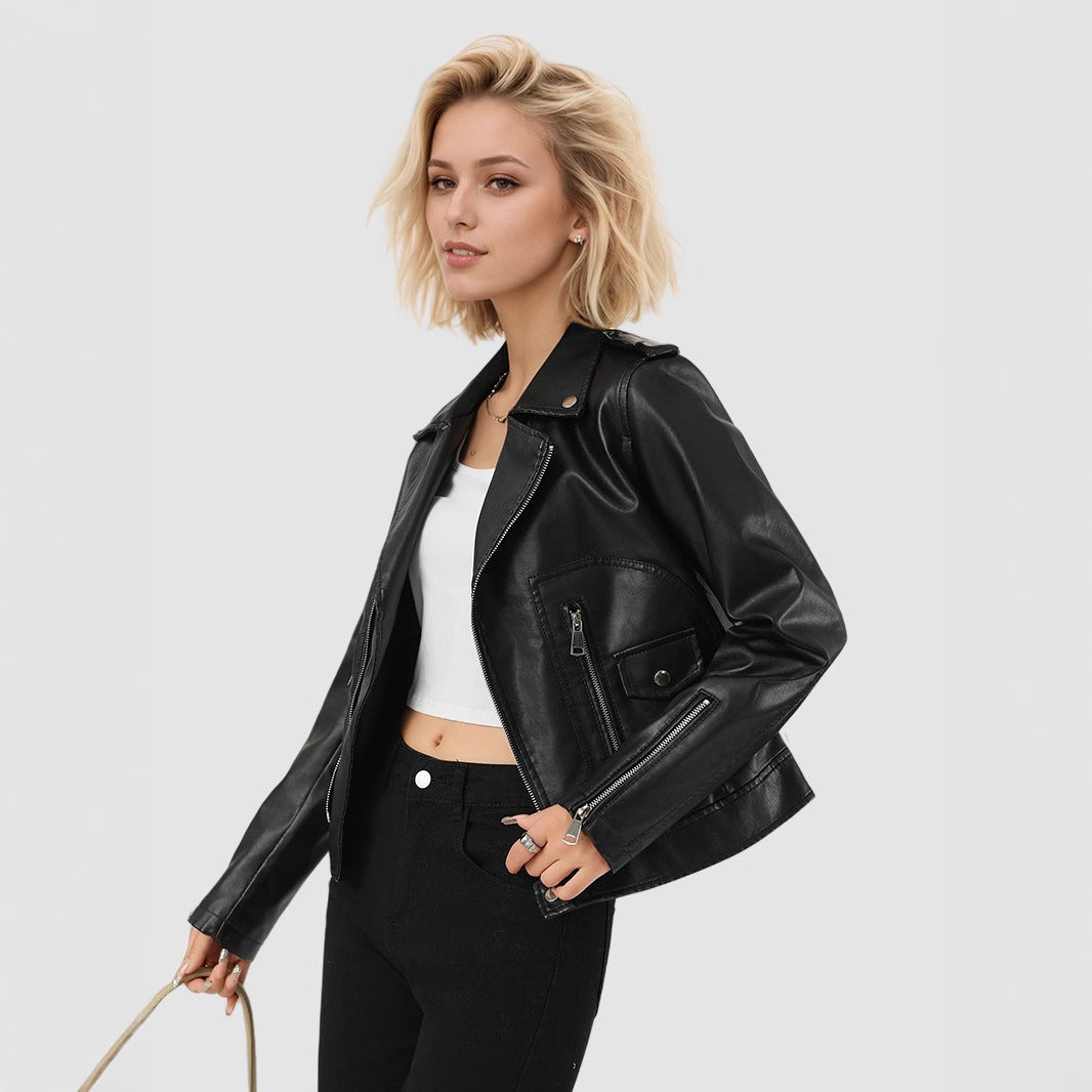 Women's leather jacket short coat