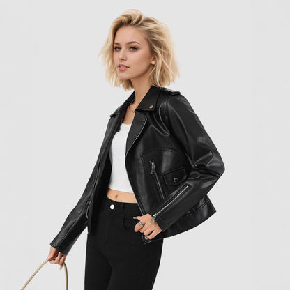 Women's leather jacket short coat