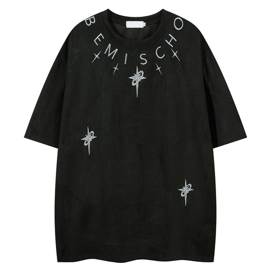 Men's Short Sleeve T-Shirt with Letter and Star for Summer