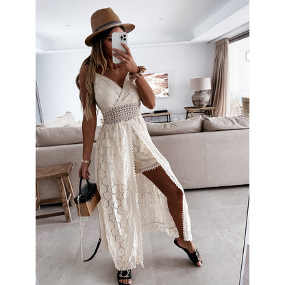 Sexy Strap Splicing Casual Jumpsuit INS Home Vacation Hollow-out Jumpsuit