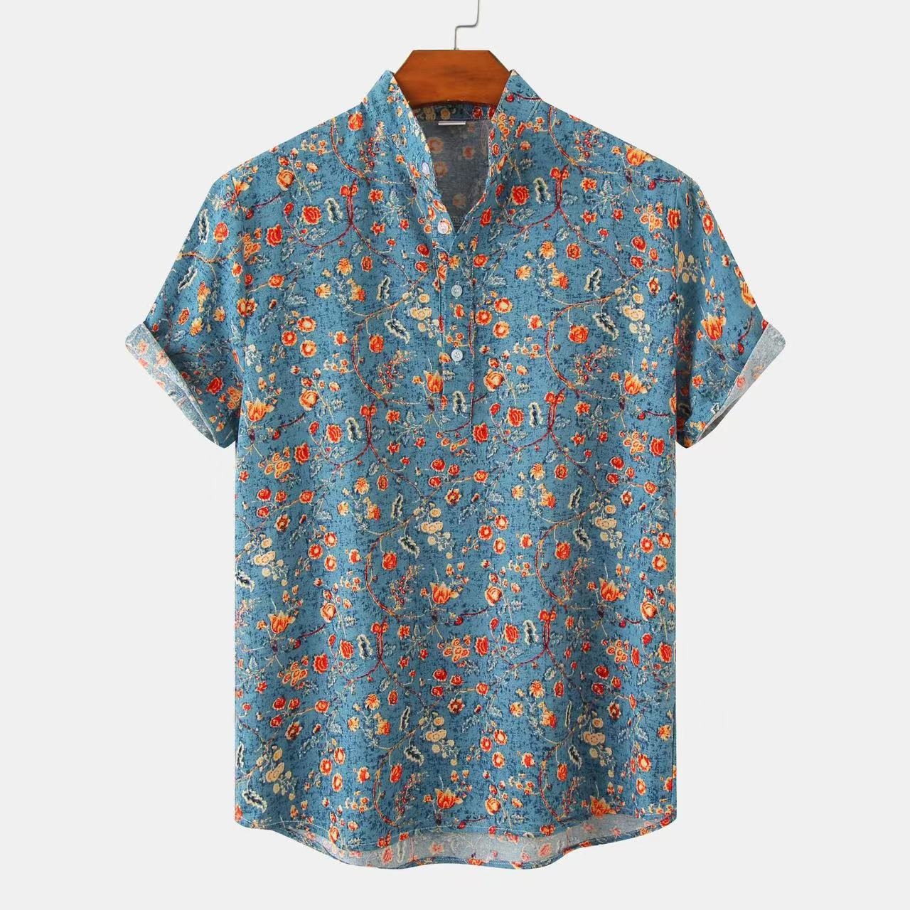 New Summer Floral Beach Short Sleeved Shirt In European and American Sizes, Summer Camouflage Printed Shirt For Men