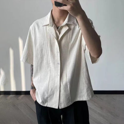 Classic Preppy Style Two-Piece Linen Blend Short Sleeve Shirt