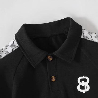 polo shirt short sleeve set,printed three-piece set