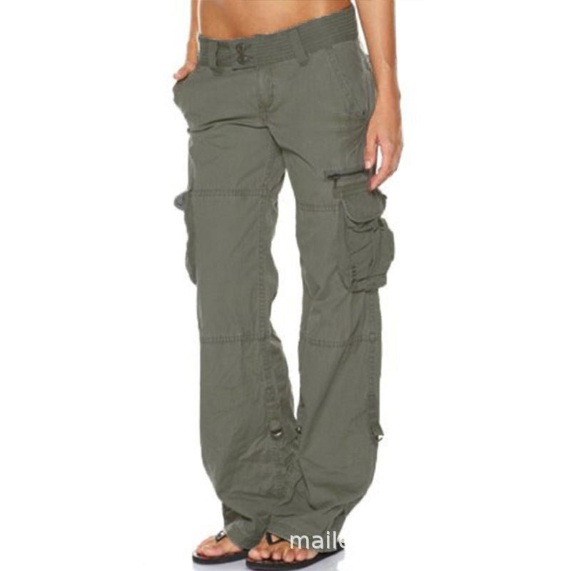 Multi pocket casual loose slimming straight leg women's work pants for women