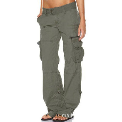 Multi pocket casual loose slimming straight leg women's work pants for women