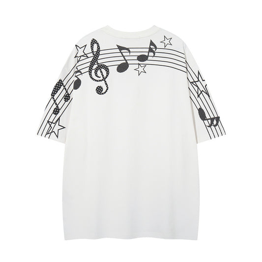 Musical note printed short sleeved t-shirt