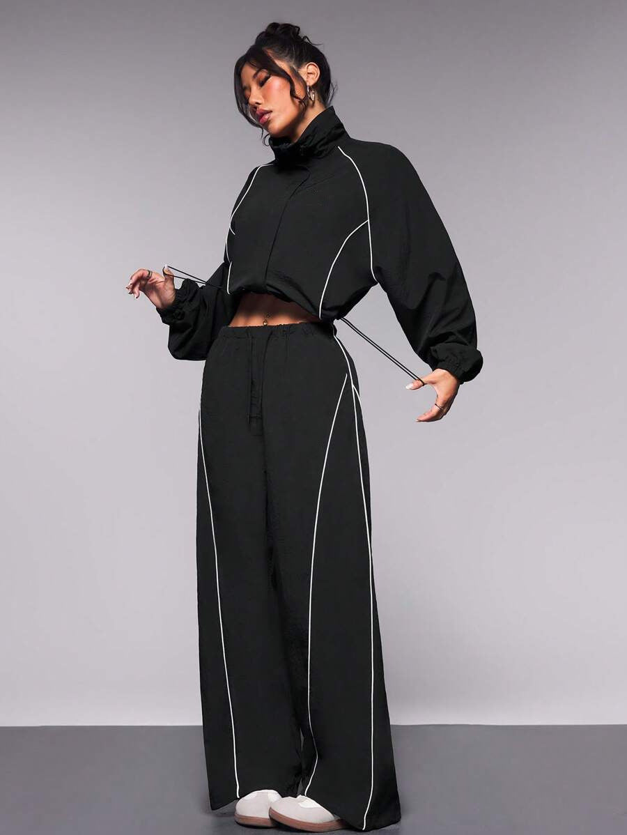 Drawstring sports jacket long pants set two-piece set