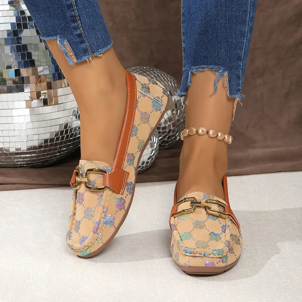 Platte loafers van PU-leer met bloemenprint