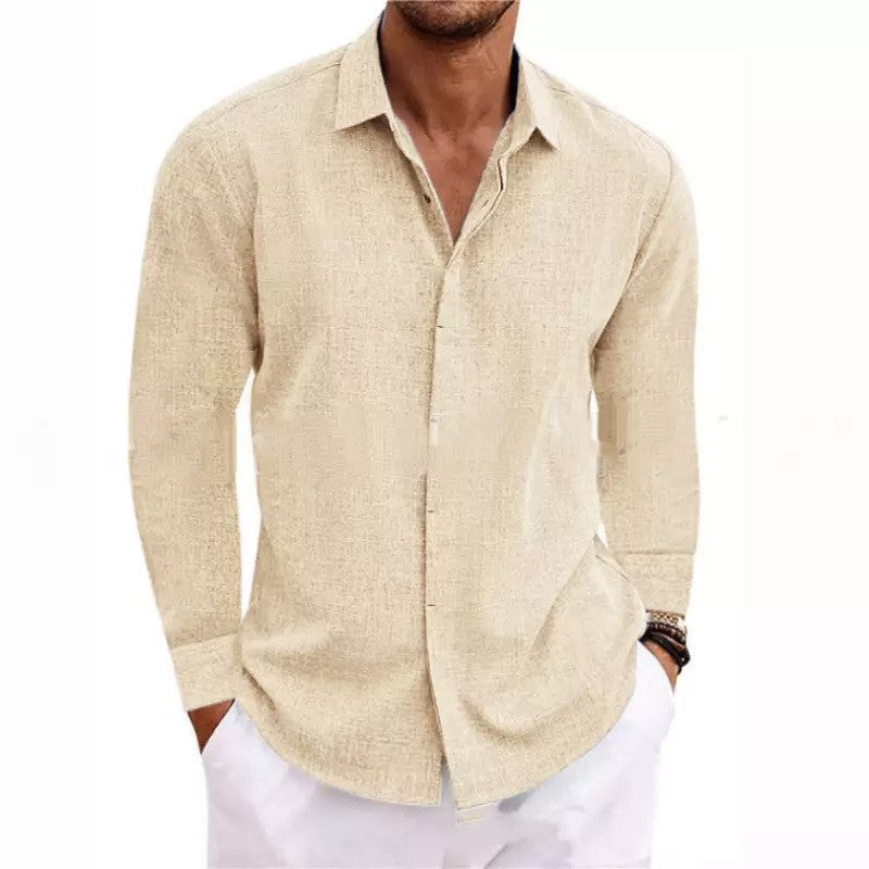 Men's Linen Long Sleeve T-Shirt Loose Sweatshirt Solid Color Long Sleeve Cotton Linen Shirt Men Oversize Shirt