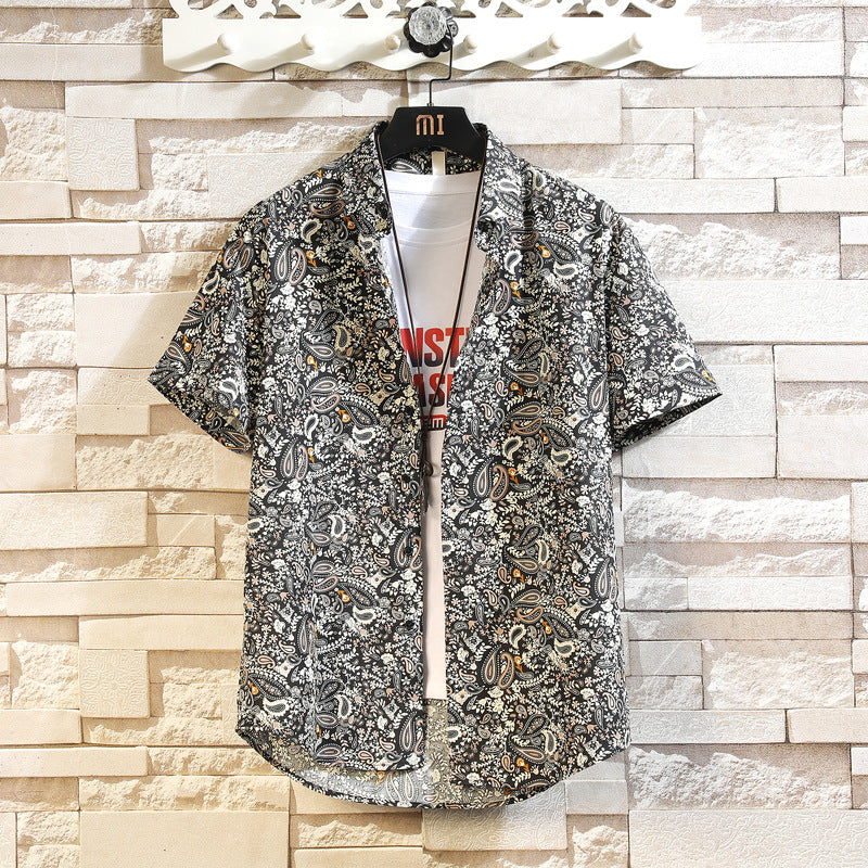 Cotton Men's  Trend Casual Floral Multi-color Beach Short Sleeve Shirt Wholesale
