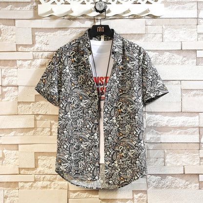 Cotton Men's  Trend Casual Floral Multi-color Beach Short Sleeve Shirt Wholesale