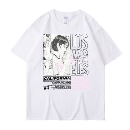 Anime Girl Letter Printed Short sleeved T-shirt Summer Cotton Harajuku Top Women's Clothing