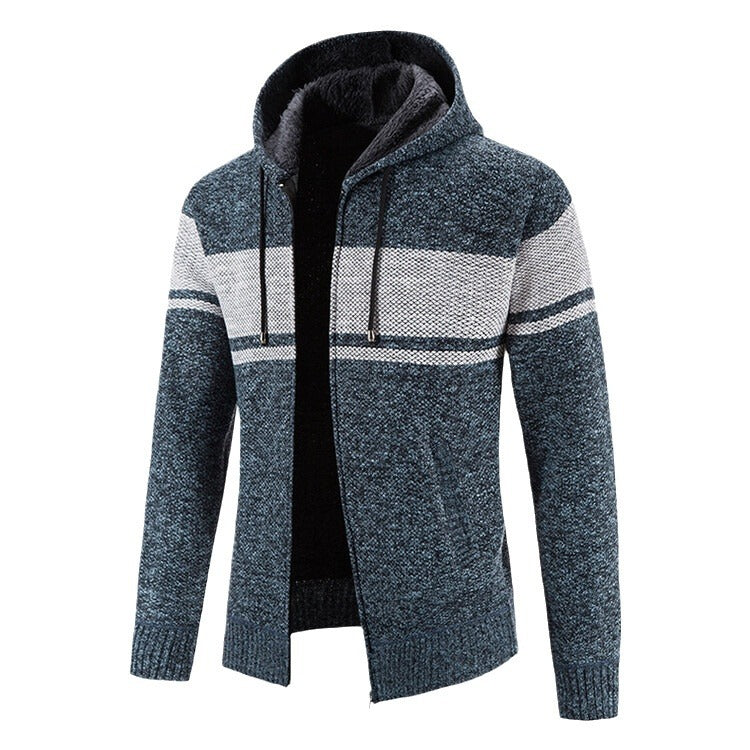 Spring and Autumn Men's Hooded Knitted Cardigan