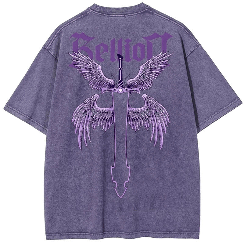 Summer New Anime Print T-Shirt Summer Cotton Washed Vintage Short Sleeve Top Trendy