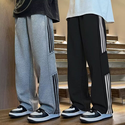 Boy's Straight Leg Pants Striped Casual Loose Fit Trousers for Kids