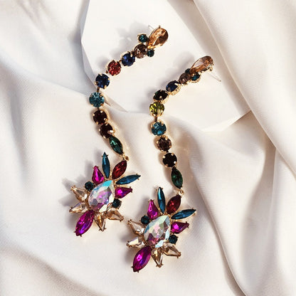 Geometric colored diamond earrings for women, trendy and versatile earrings