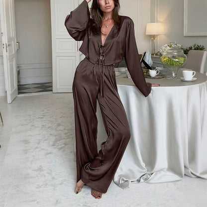 Elegant Long Sleeve T-Shirt and Trousers Set for Women