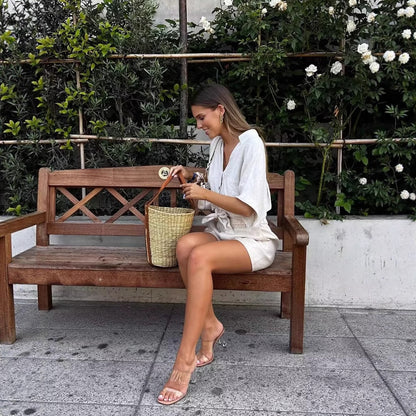 Women's Clothing Imitation Linen Blouse Top + Imitation Linen Loose Shorts Set