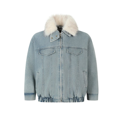 Denimjack met afneembare bontkraag