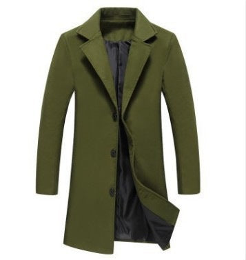 Men Slim Fit Cotton Blend Mid-Length Lapel Coat