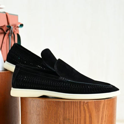 Retro British-style suede woven breathable one-piece slip-on loafers