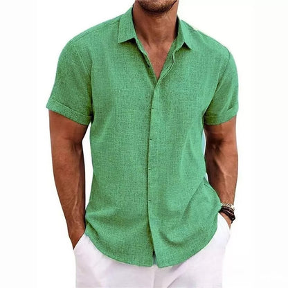 Mens Linen Short Sleeve T-Shirt Casual Shirt