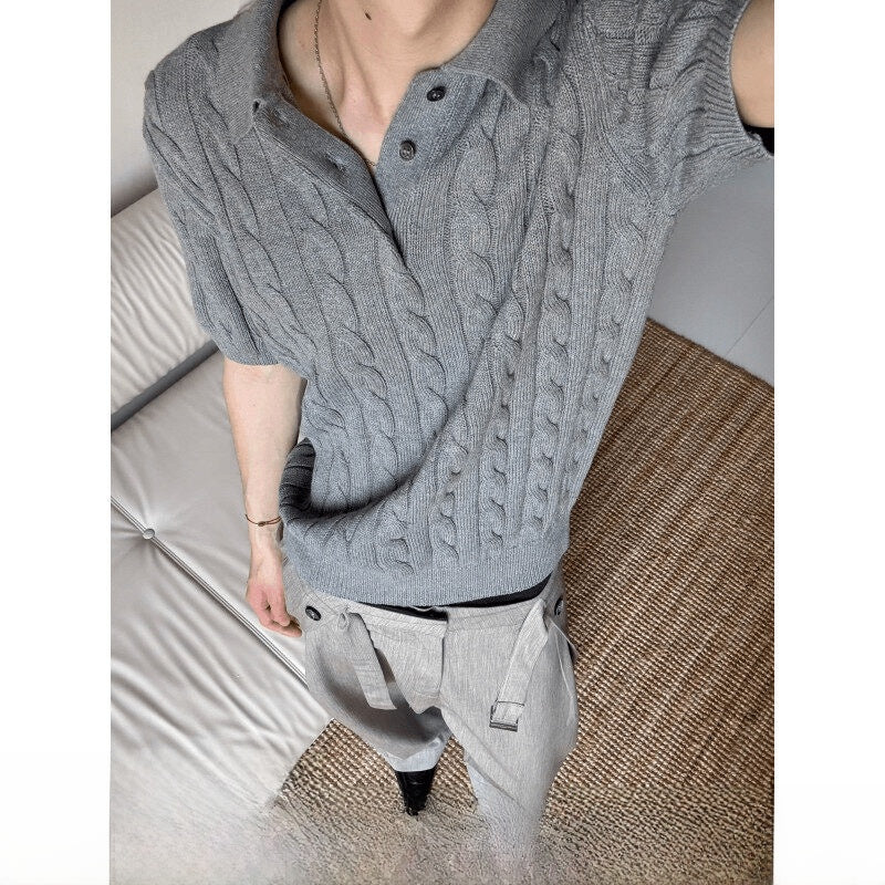 Retro Cable Knit Polo Shirt